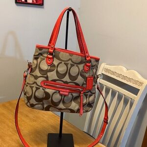 Coach tan and orange Signature C Shoulder Bag